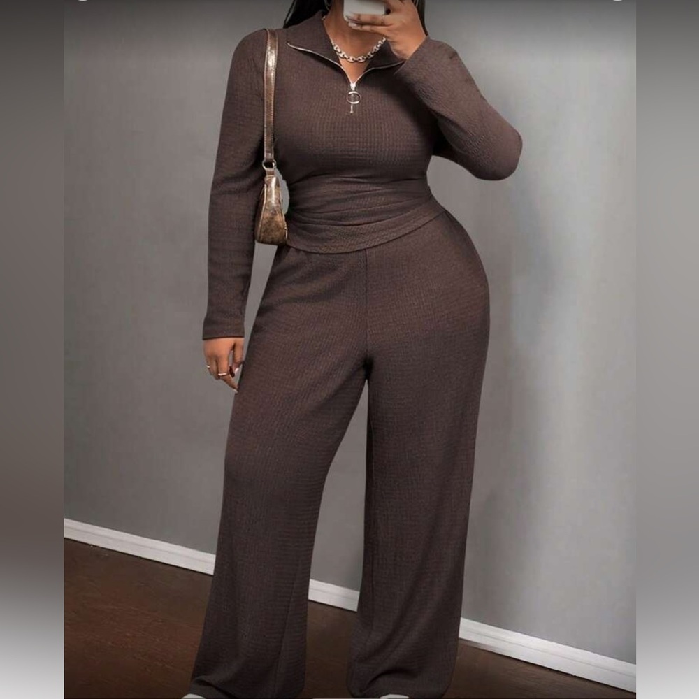 Brown Knit Lounge Set